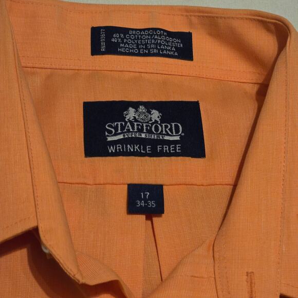 Stafford Orange Broadcloth Button Down Dress Shirt 17   34/35 - Picture 5 of 8